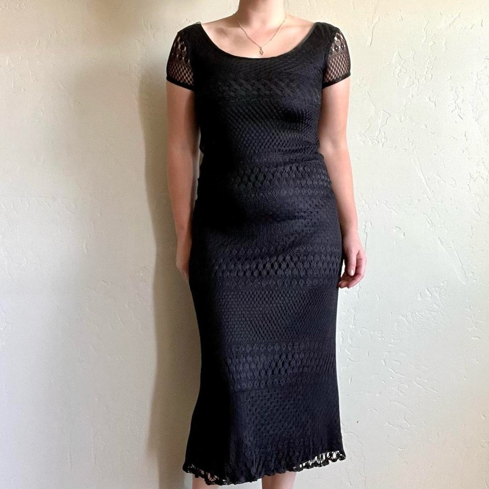Black crocheted midi dress